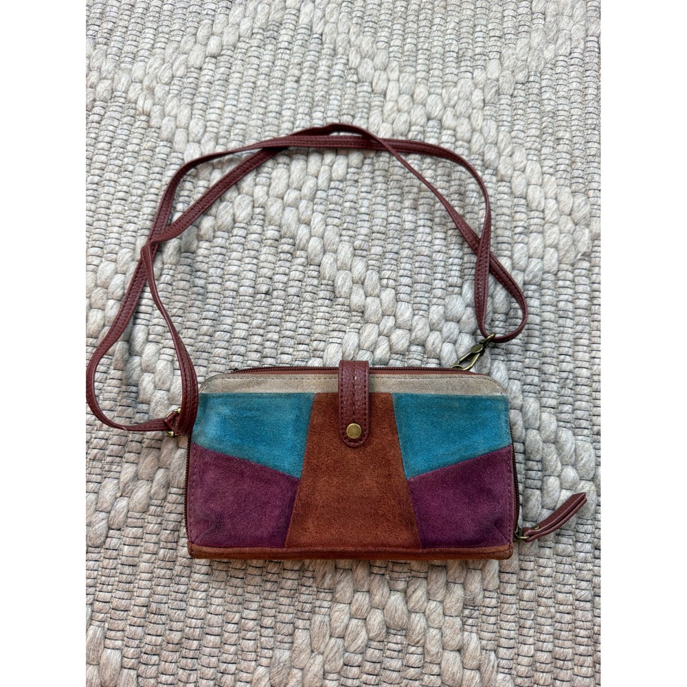The Sak Crossbody Wallet Bag Women OS Patchwork Colorblock Suede Leather